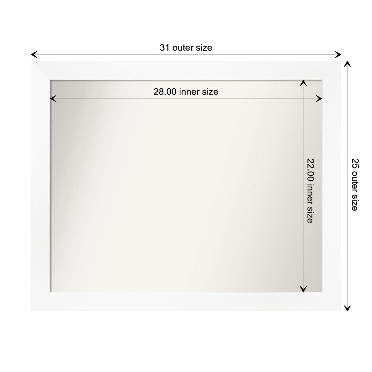 Amanti Art Non-Beveled Wall Mirror, Cabinet White Narrow Frame